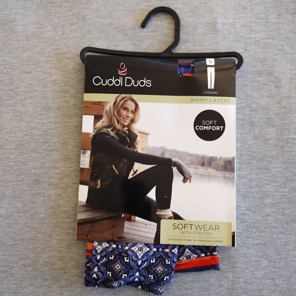 Cuddl Duds Soft Wear Leggings Purple Geometric Print New in Package Size S
